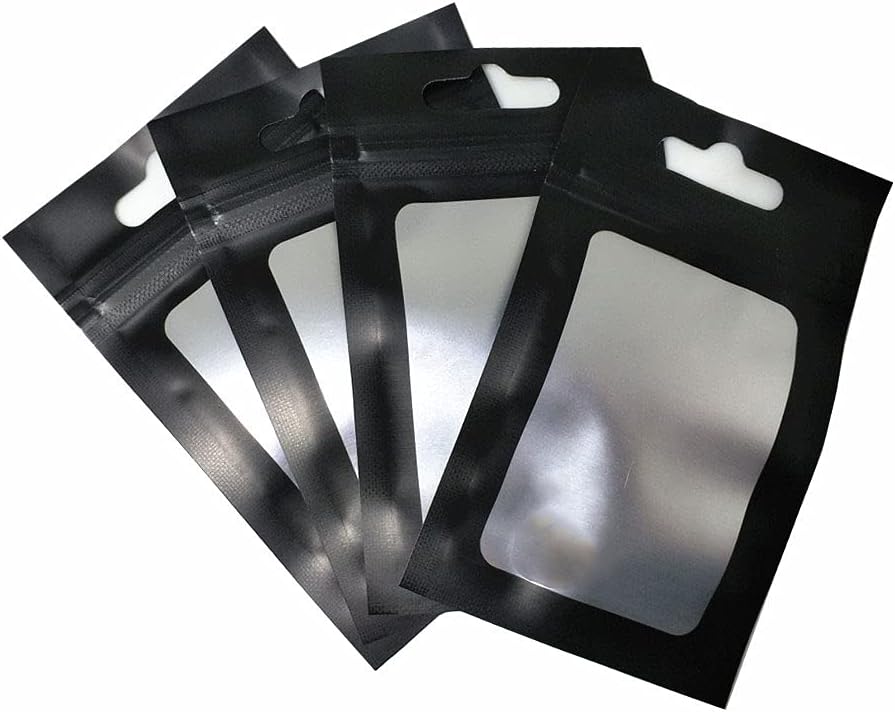 100pcs 6x10cm (2.4x3.9inch)(Usable Size2x2.6inch) Small Frosted Euro Hang Hole Zipper Lock Mylar Bags Matte Black Reuse Aluminum Foil Food Accessories Pouch for Zip Bag Reusable Lock Seal - Image 3