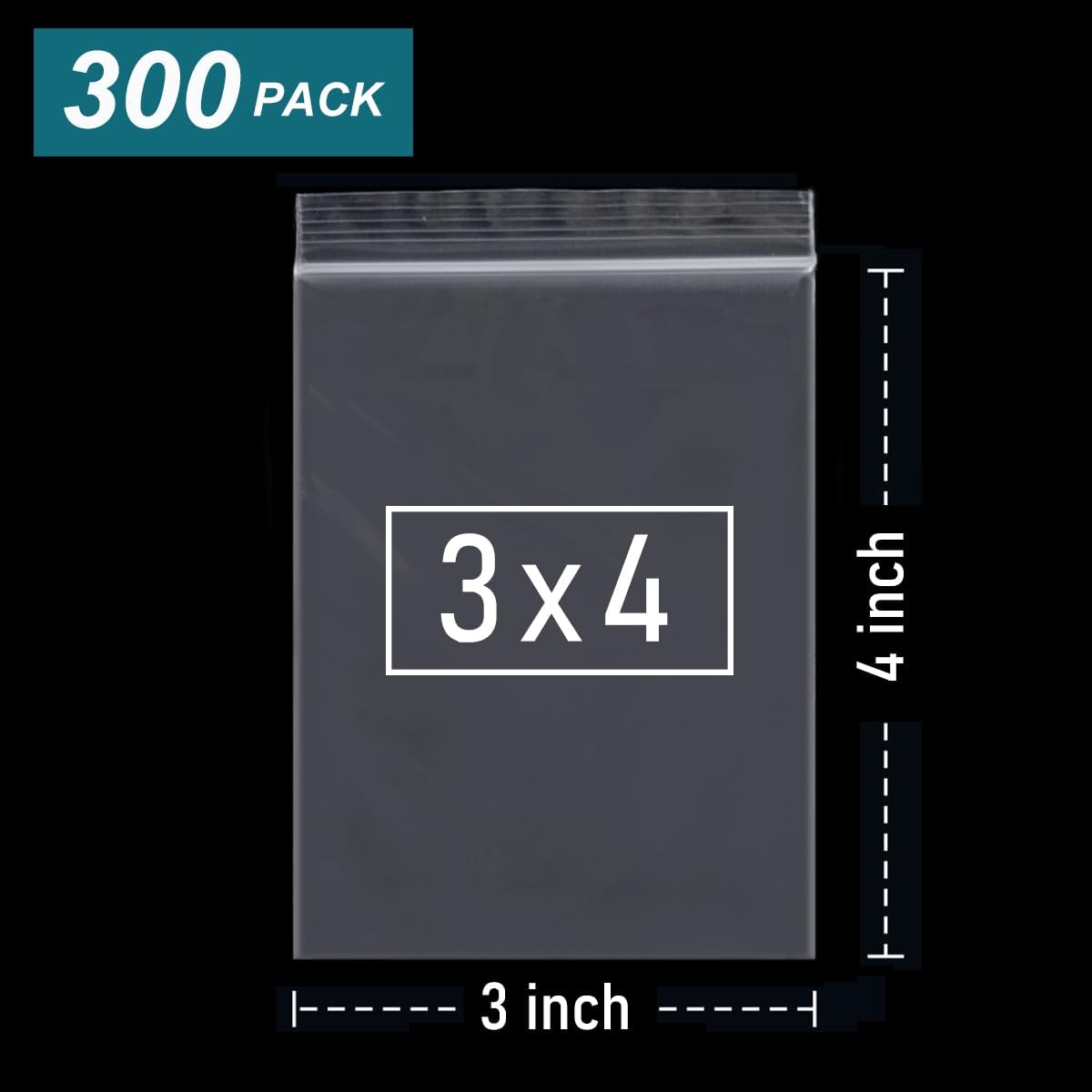 300 PCS Small Plastic Bags, 3 x 4 Inch Small Zip Bag, Transparent Jewelry Bags Reclosable, Clear Mini Baggies, Resealable Lock Poly Bag for Pill, Beads, Screws, Packaging - Image 2