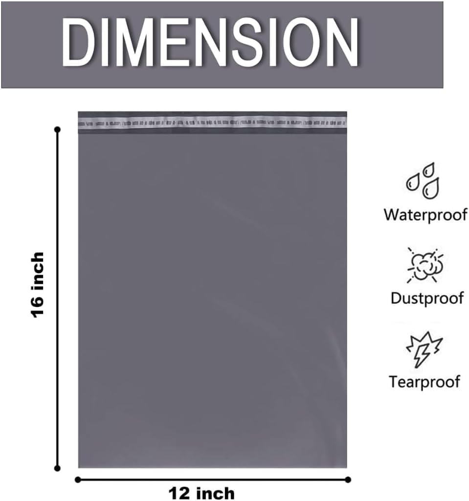 100 Mailing Bags, Shipping Poly Postal Self Seal Bags in Size 12” x 16" Inch Size Medium Mailing Bags Postage Packaging Bags 305mm to 407mm - Image 2