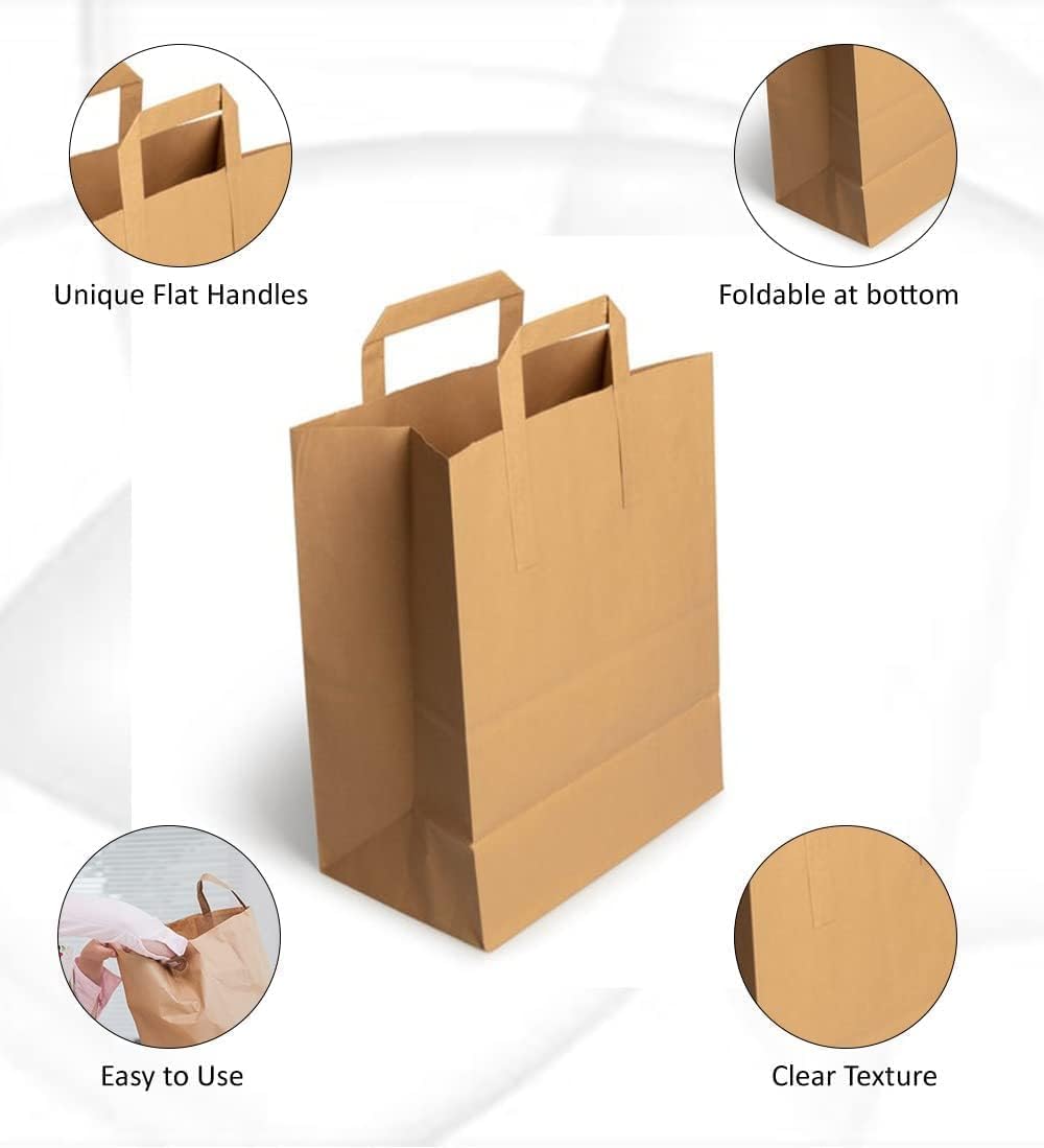 Paper Bags with Handles - 50 Medium Brown Paper Bags (W8.6" x H10" x D4.3") SOS Kraft Bags - Perfect for Lunch, Party, Gift, Storage, Packaging, Grocery, Takeaway, Shopping, Sandwich - Image 3