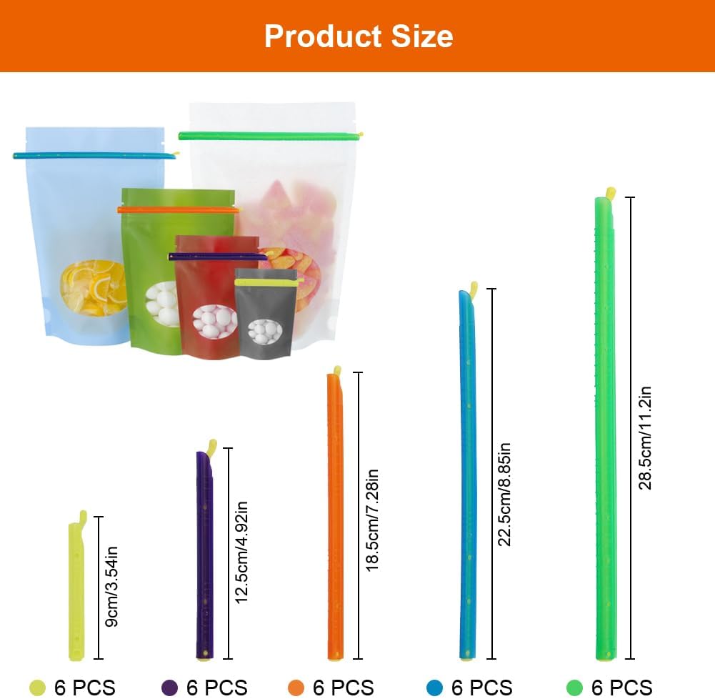 30 Pcs Food Bag Sealer Sticks, 5 Size and Color Magic Bag Sealing Sticks, Moisture-Proof and Fresh-Keeping, Reusable Storage Bag Closures Sticks for Keeping Food, Snack, 9/12.5/18.5/22.5/28.5cm - Image 2