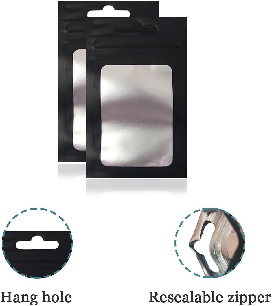 100pcs 6x10cm (2.4x3.9inch)(Usable Size2x2.6inch) Small Frosted Euro Hang Hole Zipper Lock Mylar Bags Matte Black Reuse Aluminum Foil Food Accessories Pouch for Zip Bag Reusable Lock Seal - Image 5
