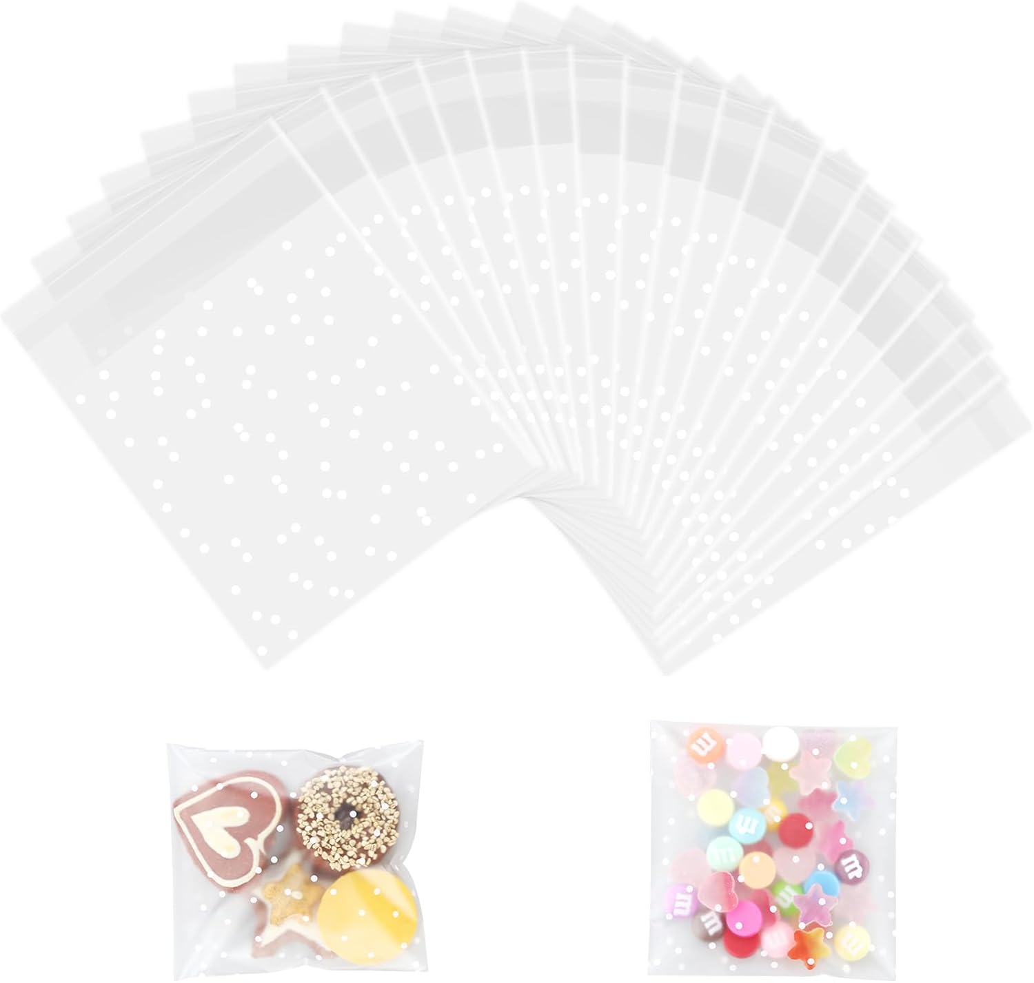 100 PCS Cellophane Bags for Sweet - 10 x 15 cm Self Adhesive Small Plastic Packaging Bags for Wax Melt Soap Jewellery, Clear Frosted Plastic Package for Food Cookie Chocolates Biscuit Candy (10x15cm)