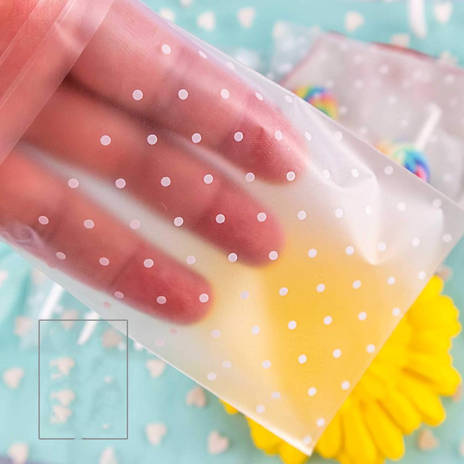 200PCS Polka Dot Cookie Bags - Clear Cellophane Treat Bags with Self Adhesive Sealing - White Polka Dot, Small Size for Sweets, Biscuits & Cookies - Image 4