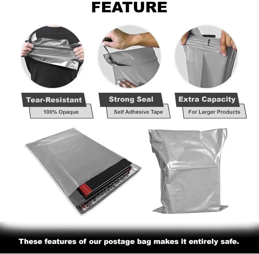 100 X Efforias 12 X 16 Grey Mailing Bags | Self Adhesive | Waterproof and Tear-Proof Postal Bags - Image 2