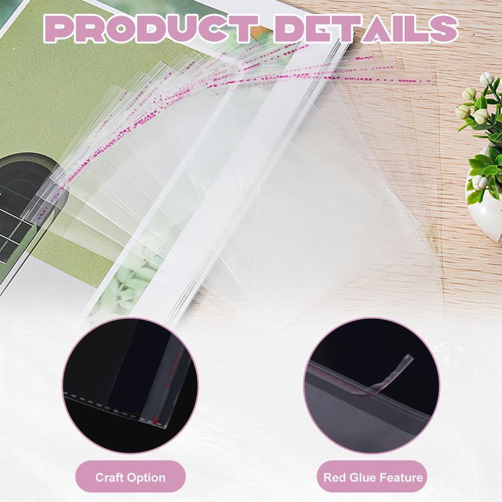 200-Pack Cellophane Bags Self Seal Small Clear Plastic Bags with Adhesive Strip for Cookies Sweets Candy Gifts Jewellery Crafts Resealable & Multipurpose OPP Bag (15 * 25cm) - Image 3