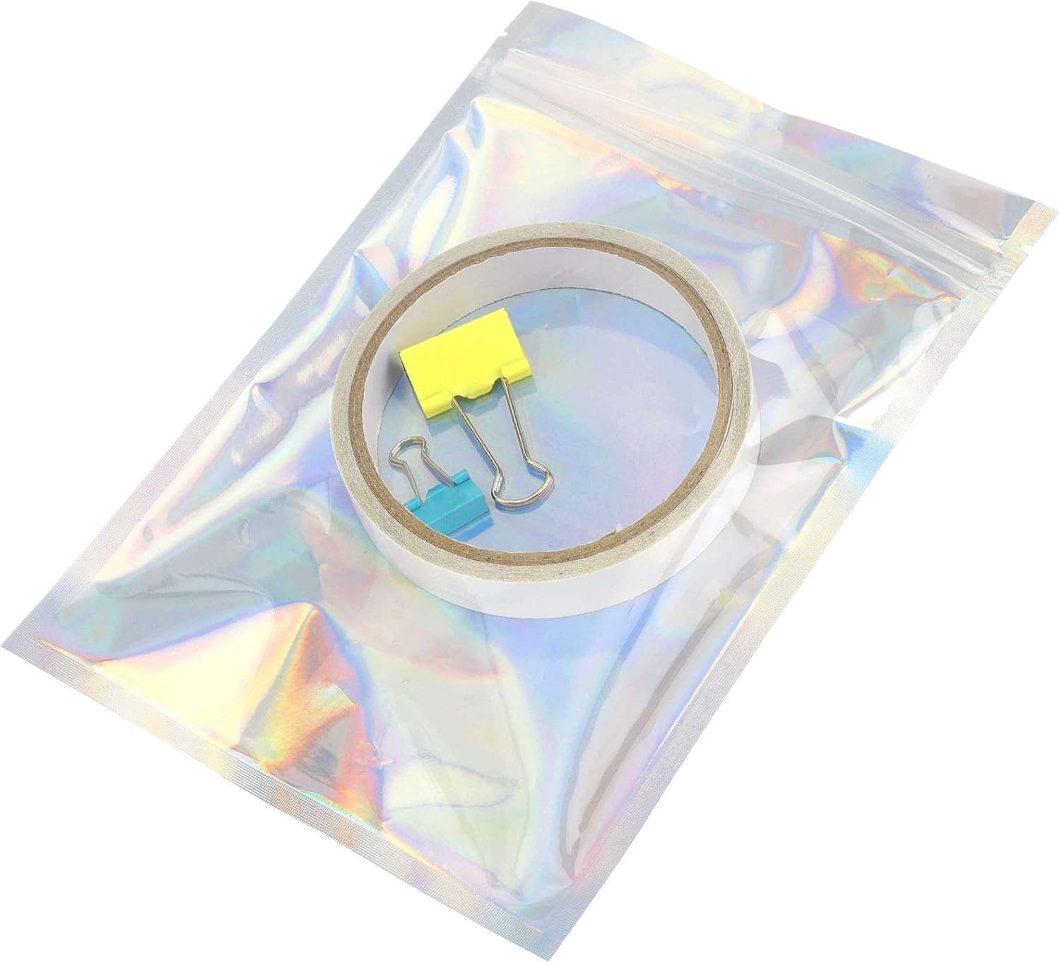 ZOENHOU 100 PCS 20 x 14cm Large Holographic Foil Bags, 7.8x5.5 Inch Resealable Mylar Zip Lock Bags, Holographic Packaging Bag Smell Proof Bags for Party Candy Cookie Favor Food Jewellery Storage - Image 8