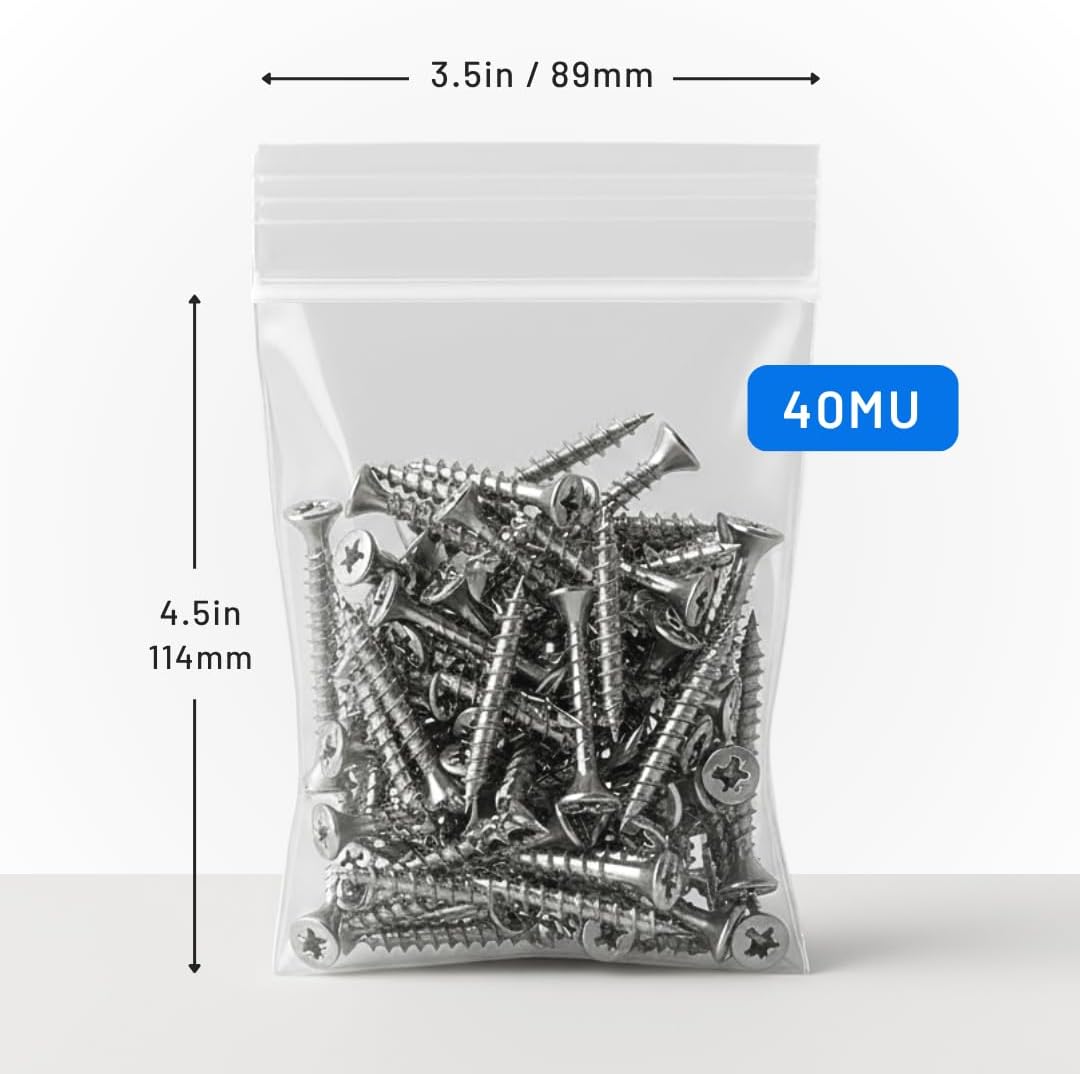 Grip Seal Bags 3.5 x 4.5", 200 Pack, Small Clear Plastic Resealable, Storage Organisation Food Grade - Image 4