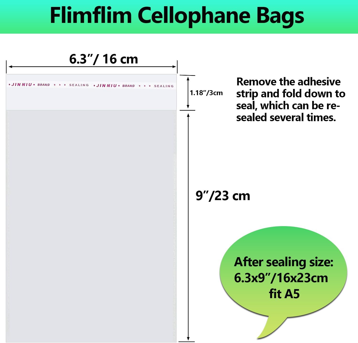 Transparent Polypropylene Cellophane Bags, 6.3x9 Inches, 100pcs, With Adhesive Strips, Multi-Purpose, Ideal for Gift Bags and Packaging - Image 3