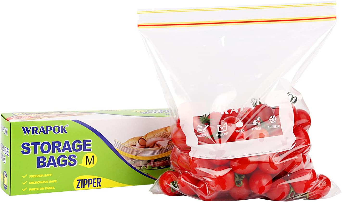 Medium Freezer Bags Ziplock Reusable Sandwich Plastic Food Bags - 9.8 x 8.7 Inch (50 Count)