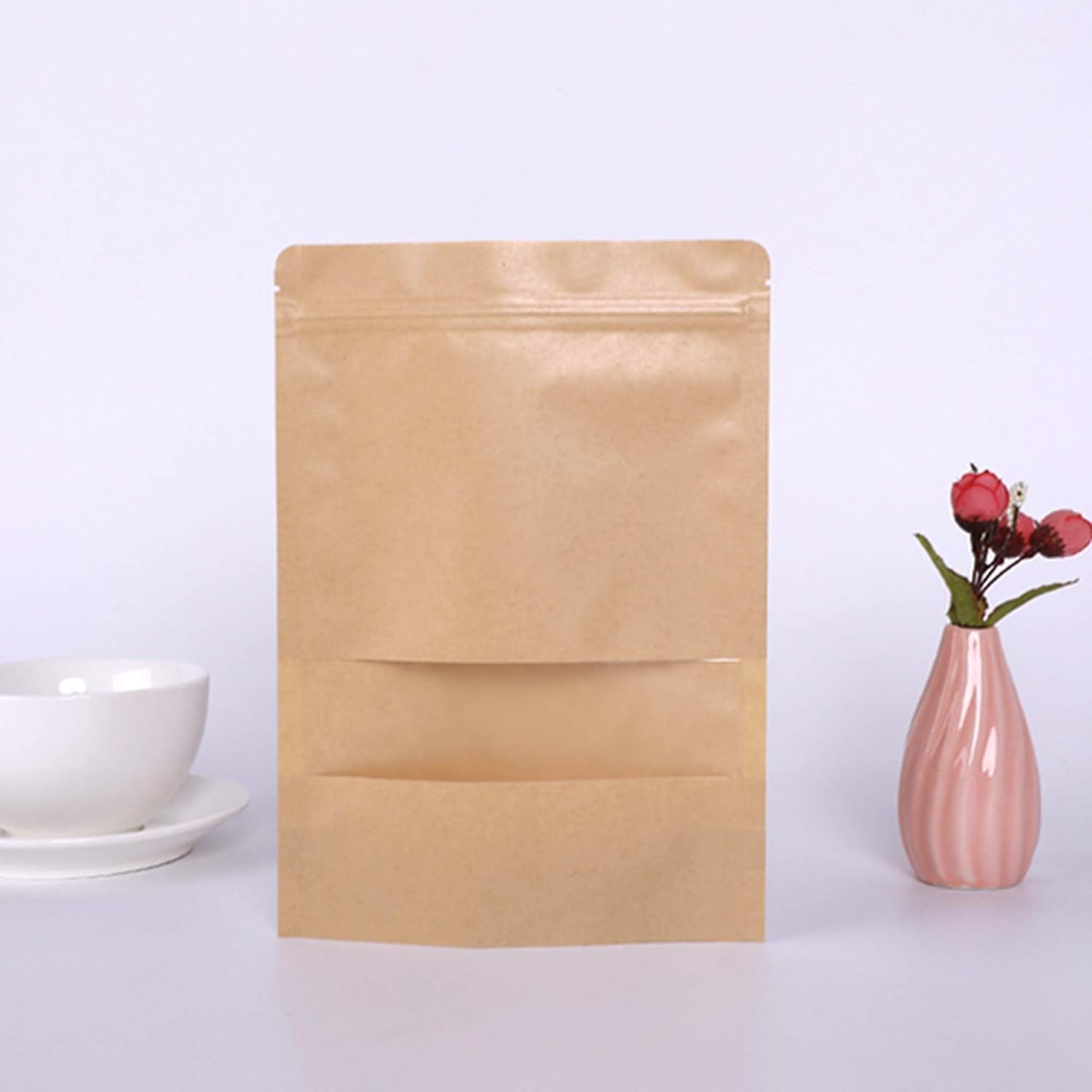 50Pcs Kraft Paper Food Bag, 12 x 20 cm Brown Zip Lock Resealable Stand Up Food Pouches with Transparent Window, Tea, Nuts, Seeds, Coffee Beans, Dried Fruits, Candy, Snacks, Cookie Bag Zip Sea - Image 7