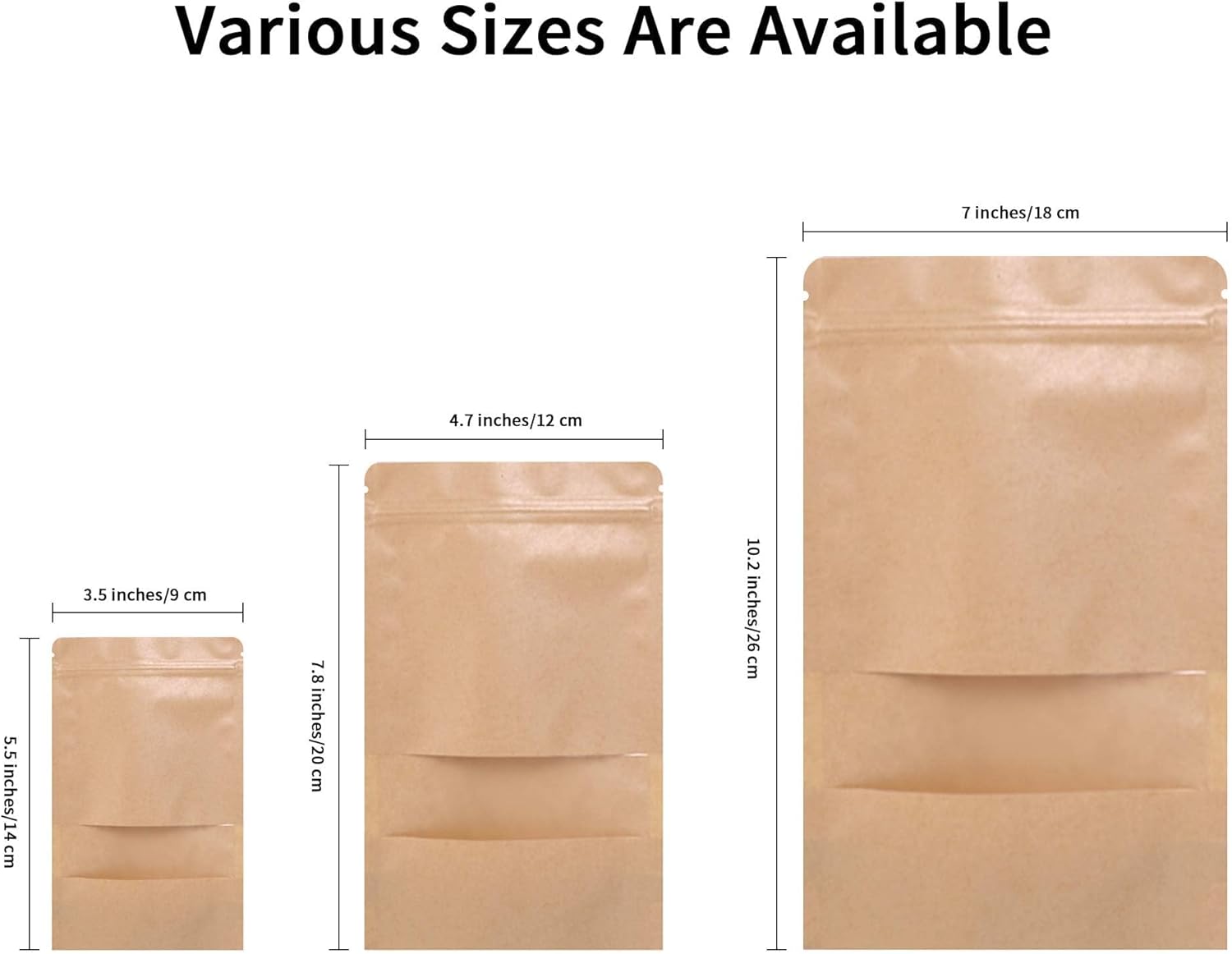 50Pcs Kraft Paper Food Bag, 12 x 20 cm Brown Zip Lock Resealable Stand Up Food Pouches with Transparent Window, Tea, Nuts, Seeds, Coffee Beans, Dried Fruits, Candy, Snacks, Cookie Bag Zip Sea - Image 5
