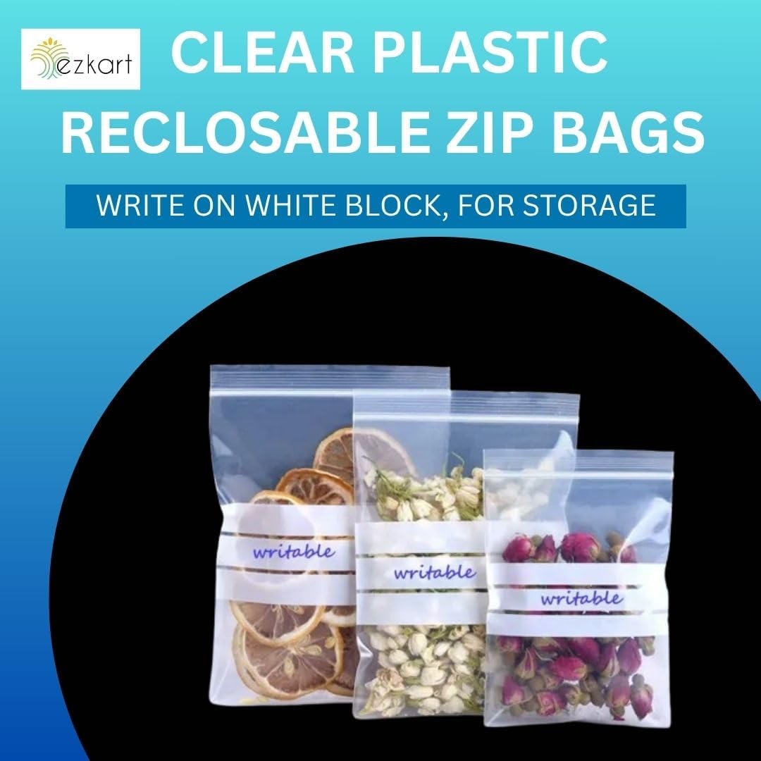 ezkart| 100x Strong Resealable Zip Lock Bags | Reusable Clear Plastic Bags | Ideal for Food Storage Jewellery Medicine (100, 4 x 5.5 Inch-Write On Panel) - Image 7