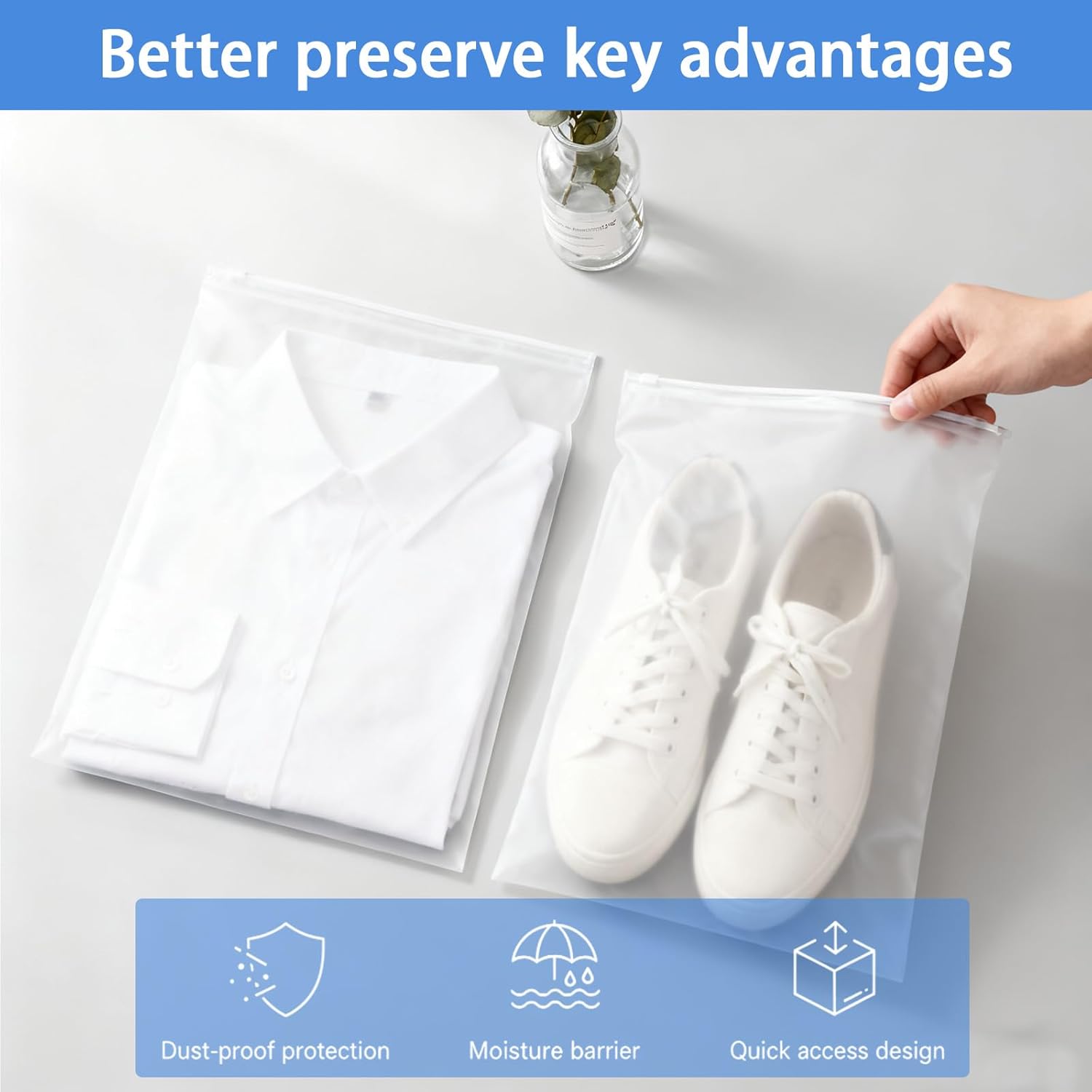 40 Pack Reusable Ziplock Bags, 40 x 30cm Large Ziplock Bags Travel Clothes Storage Bag, Transparent Fully Sealed Bag Waterproof Multi-Purpose Sealable, Pouches for Organizing Clothes, Shoes, Cosmetics - Image 4