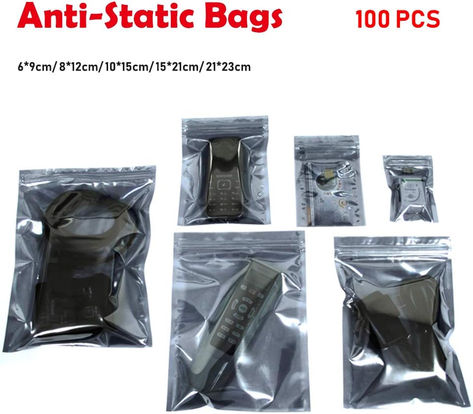 TopHomer 100Pcs Semi-Transparent Resealable Anti Static Bags, Mixed Sizes ESD Anti-Static Shielding Zip Lock Grip Seal Bags for Storing for Electronic and Computer Components - Image 8