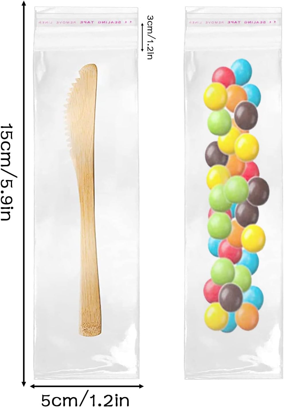 Clear Self-Adhesive Cellophane Bags, 200 Pcs, 5 x 15 cm, 50 µm, Airtight, Disposable, Polypropylene (PP) Plastic, Self-Adhesive Closure, Transparent - Image 2