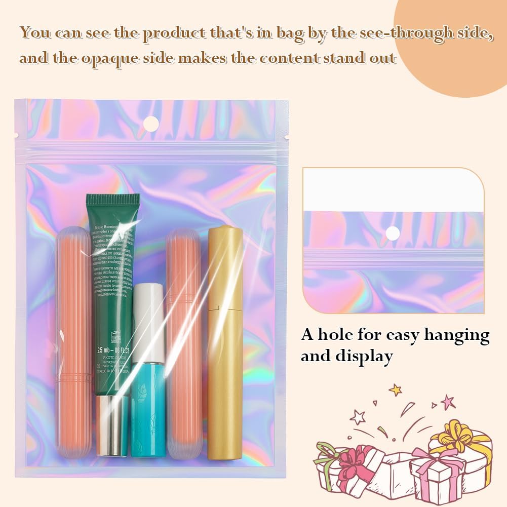 HRX Package Holographic Ziplock Bags, 14x20cm Sealable Mylar Sweet Pouch Foil Bags for Wax Melt Packaging Food Sample Bags(Pack of 50) - Image 4