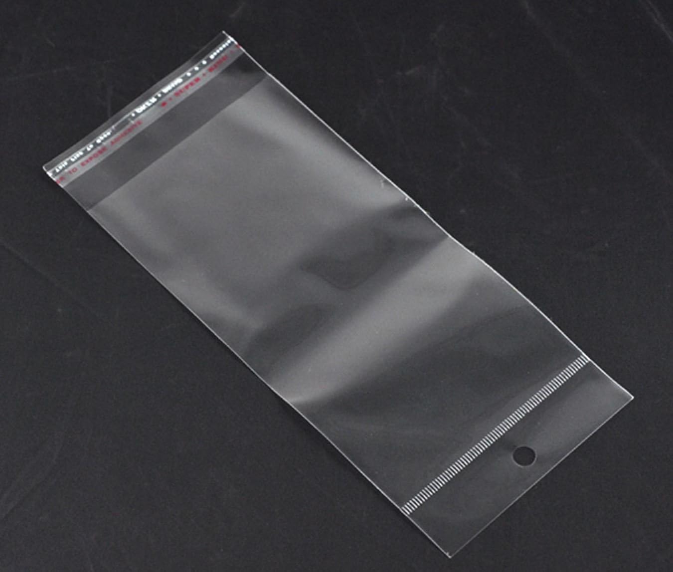 100 x Adhesive (9cm x 7cm Usable Space) Peel and Seal Transparent/Clear Plastic Bags with Hang Hole for Outer Packaging