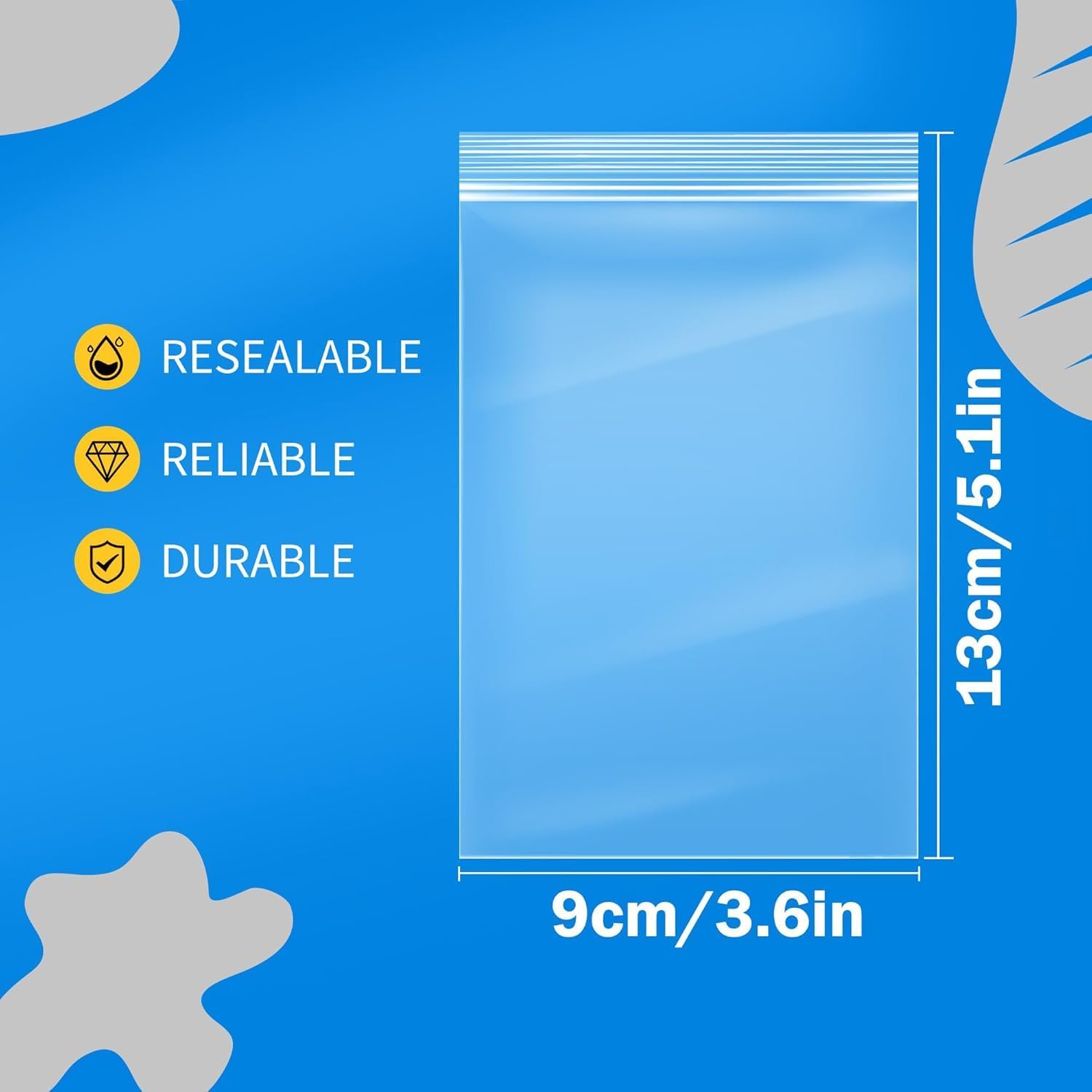9x13cm 100 Resealable Plastic Bags, Strong Grip Seal Bags, Mini Ziplock Bags, Transparent Sealed Bag, Poly Self Seal Bag for Jewelry Storage, Candies, Coins, Medicine - Image 2