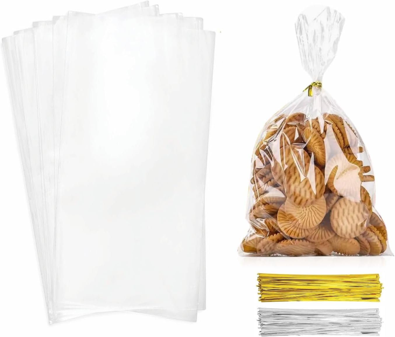 Cello Bags Resealable Transparent Flat Cellophane Treat Bag with Ties Cookies Bakery Candy Fruits Reusable Sweet Party Plastic Gift Bags Nuts Chocolates Popcorn Snacks 25cmx15cm (20Pcs)