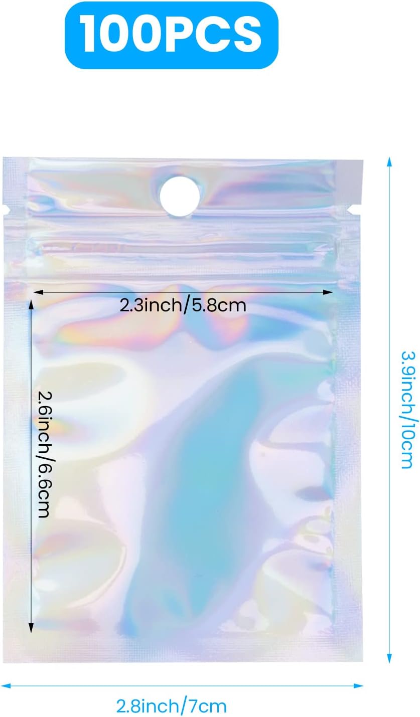 7x10cm Mylar Foil Ziplock Bags, 100PCS Sealable Smell Proof Resealable Holographic Bags for Coffee Beans, Candy, Cookies, Jewelry - Image 2