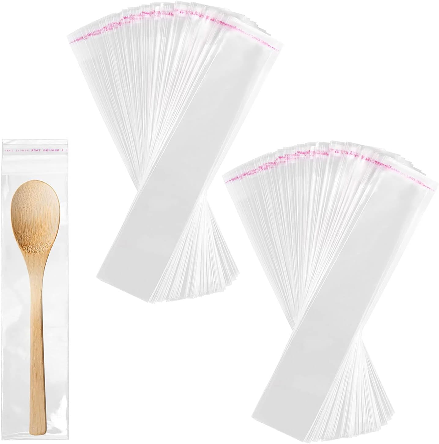 Clear Self-Adhesive Cellophane Bags, 200 Pcs, 5 x 15 cm, 50 µm, Airtight, Disposable, Polypropylene (PP) Plastic, Self-Adhesive Closure, Transparent