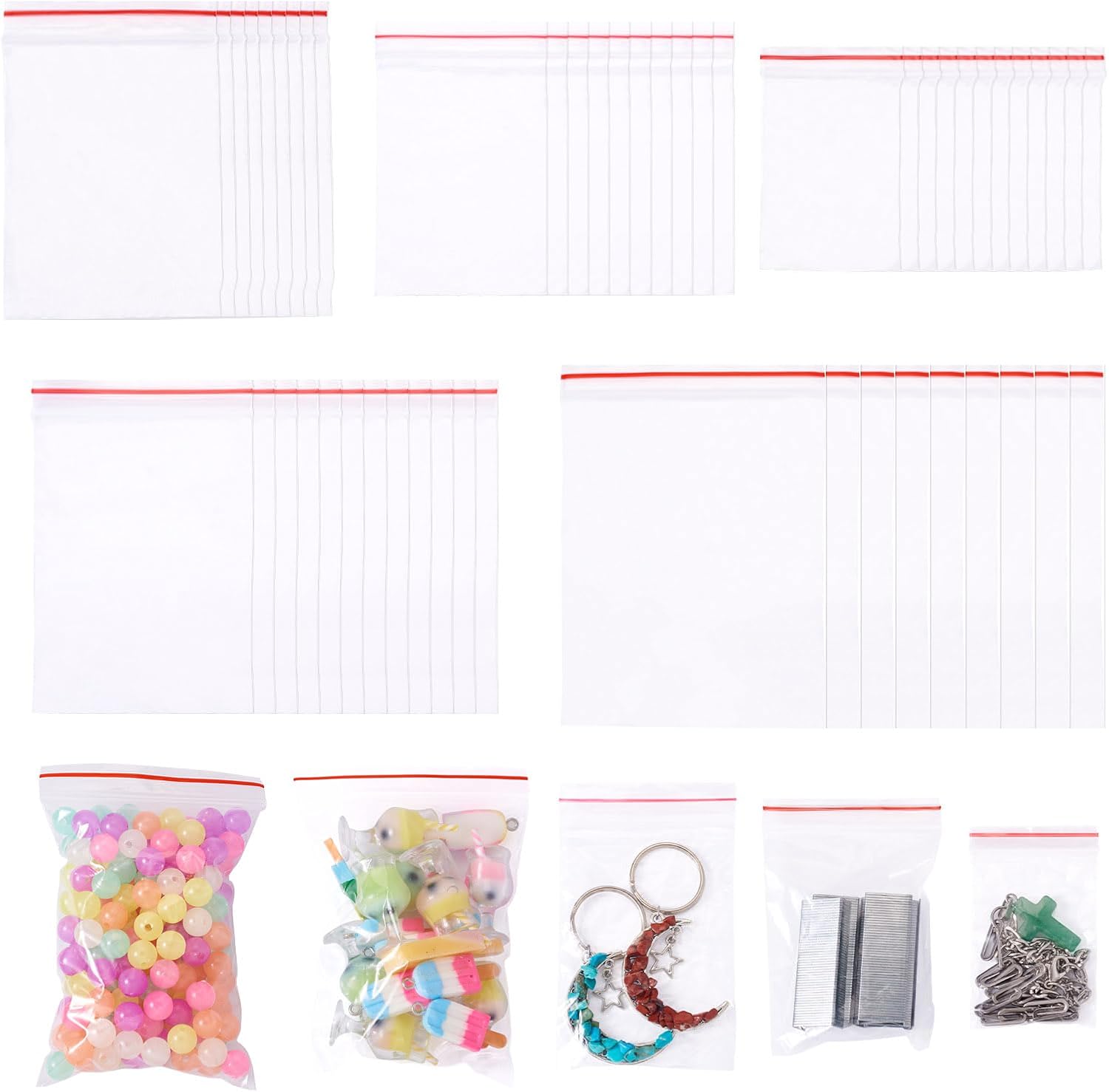 500pcs Plastic Zip Bags 5 Sizes Resealable Packaging Bags Clear Zipper Sealing Pouches for Party Favor Storage Jewelry