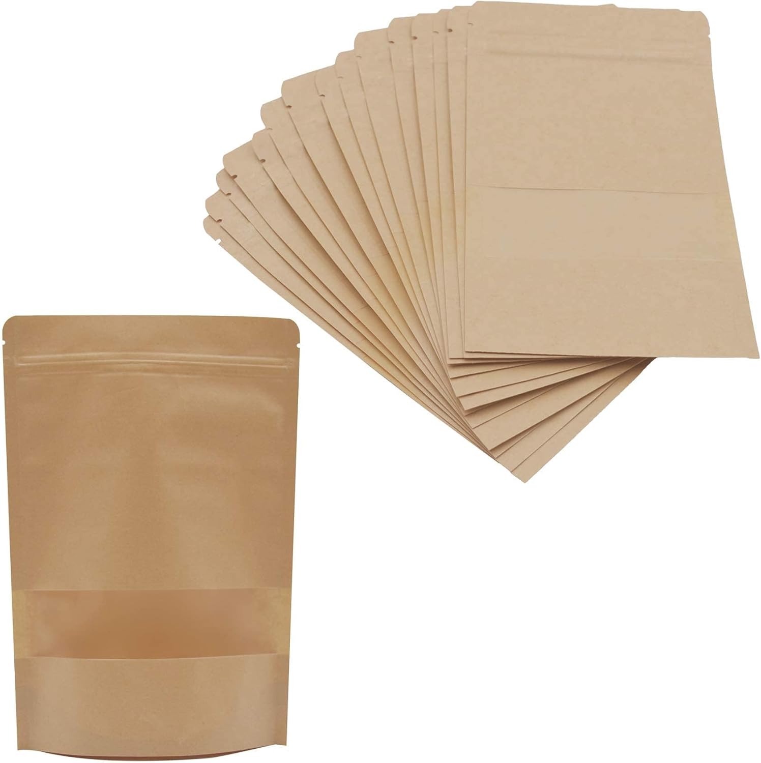 50Pcs Kraft Paper Food Bag, 12 x 20 cm Brown Zip Lock Resealable Stand Up Food Pouches with Transparent Window, Tea, Nuts, Seeds, Coffee Beans, Dried Fruits, Candy, Snacks, Cookie Bag Zip Sea - Image 6