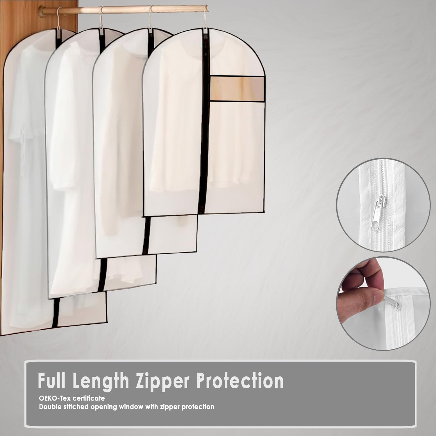 Clothes Cover Bags for Storage, Hanging Garment Covers with Zipper, Dustproof & Moth Proof, Breathable Suit & Dress Protector for Wardrobe and Travel, Pack of 12 (3 Sizes) - Image 5