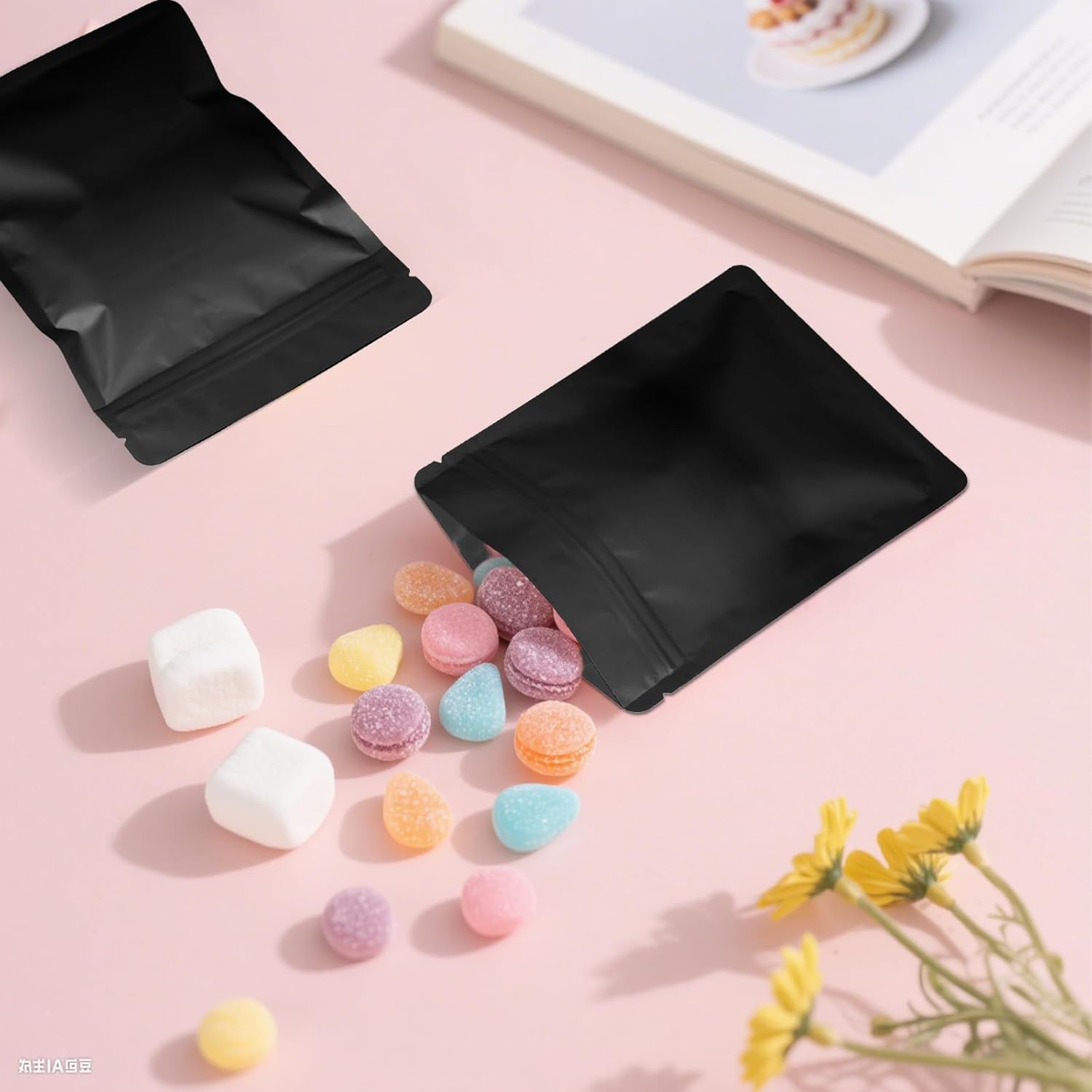120 Pcs Mylar Bags 7x10 cm Smell Proof Bag Resealable Foil Ziplock Bags Black Grip Seal Packaging Baggies Self Sealing Sweet Pouches for Food Storage Coffee Cookies Candy Seed Jewelry Sample - Image 2