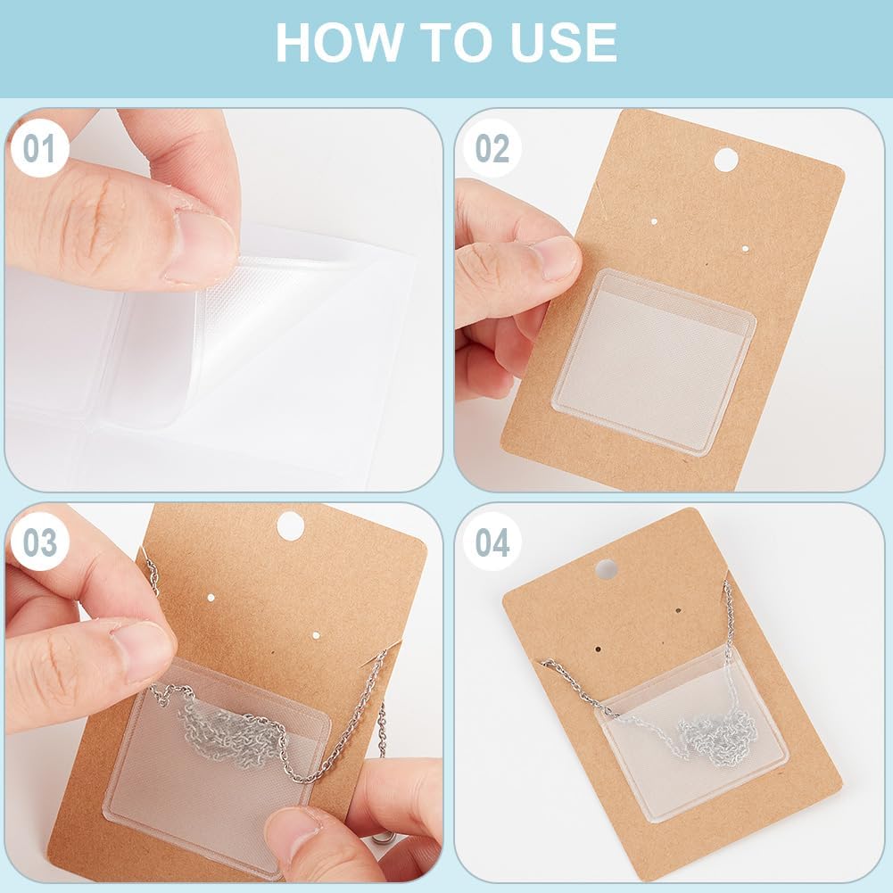 Beebeecraft 50Pcs Necklace Chain Adhesive Pouches Plastic Necklace Chain Clear Pocket Jewelry Bags for Display Cards - Image 5
