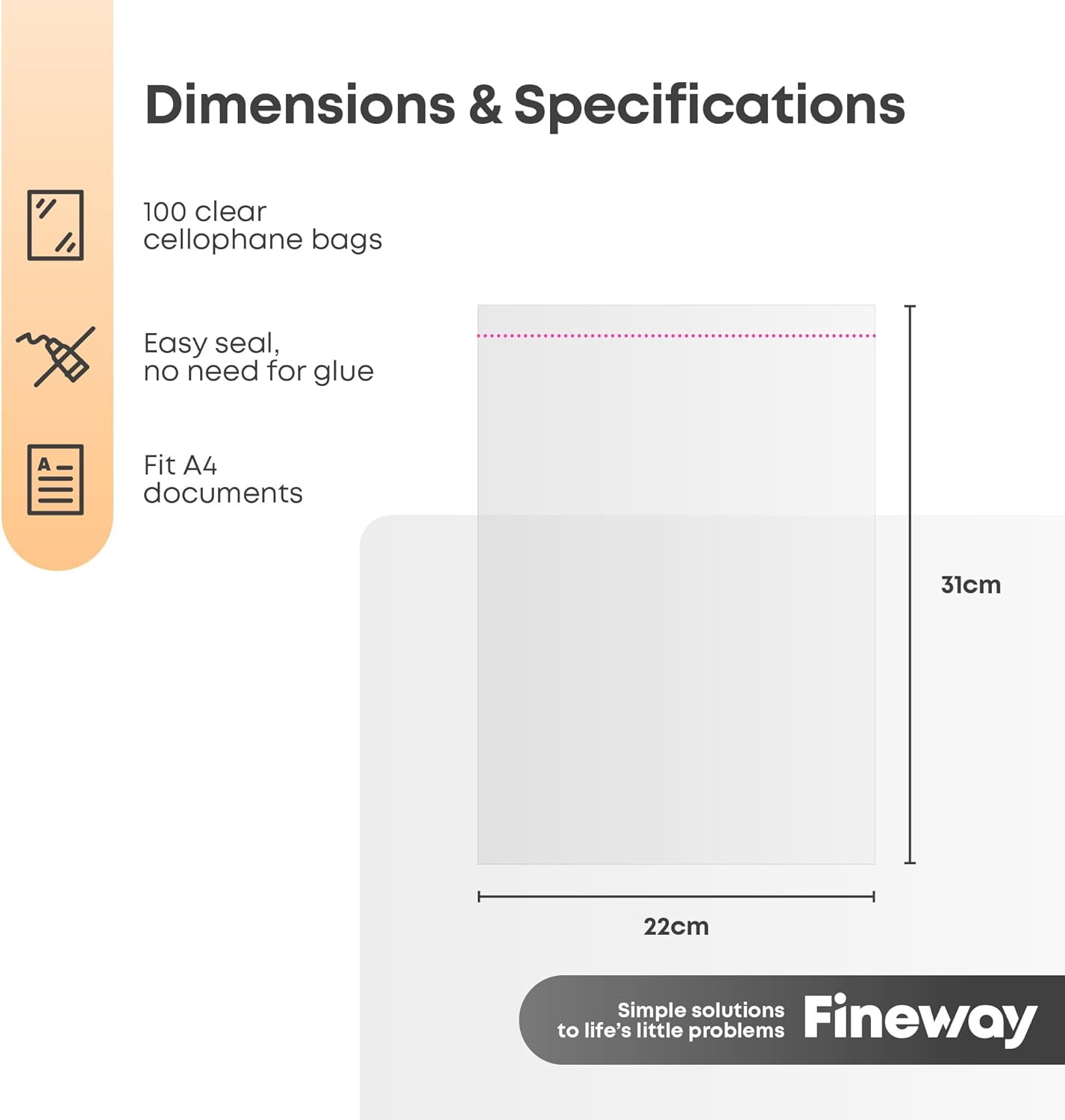 100 Pack Self Seal Clear Cellophane Bags - A4 Self Adhesive Cookies Bags, Small Cellophane Bags for Cookies, Sweets, Gifts, Jewelry - Transparent Small Plastic Bags (22 x 31 cm) - Image 9