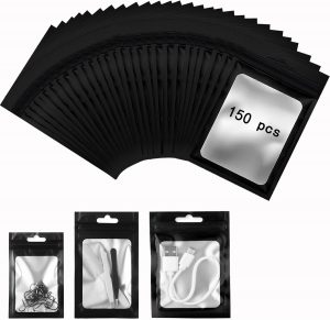 150 Mylar Bags Black Foil, Ziplock,...