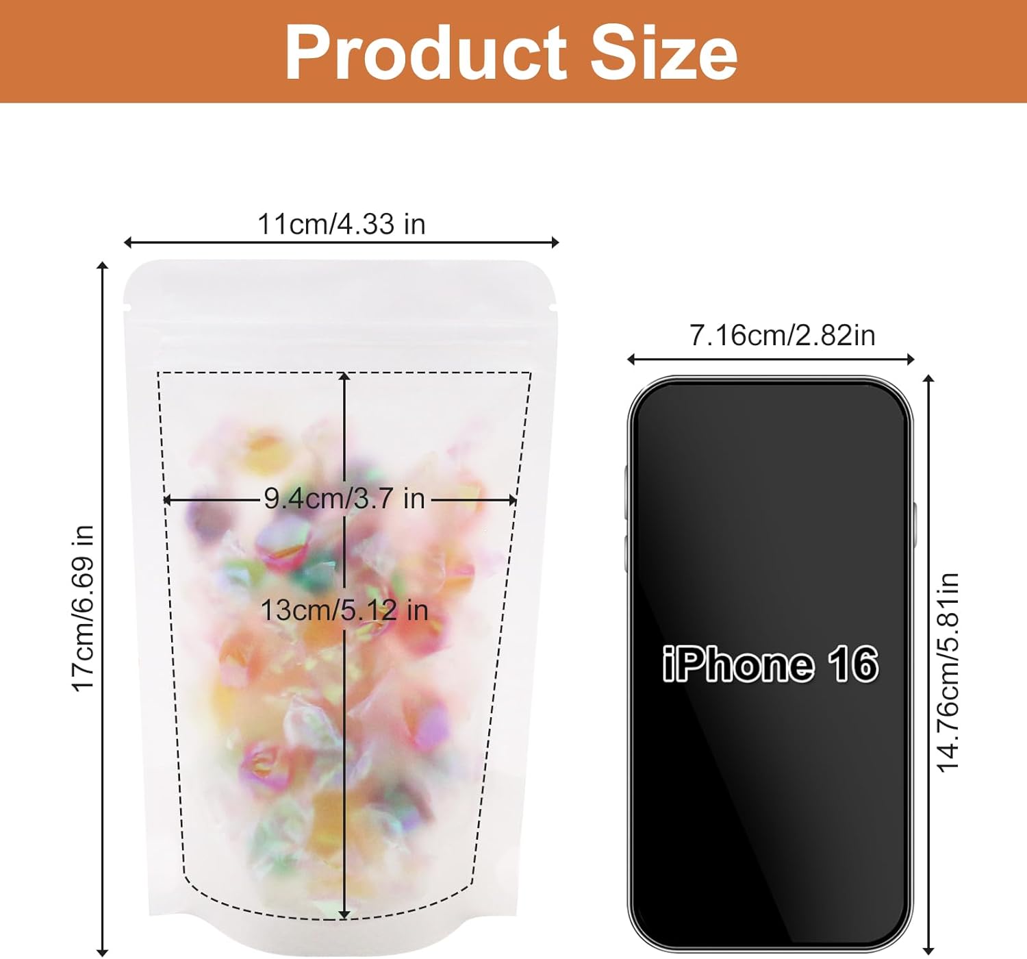 SumDirect 50pcs 11x17cm Matte Frosted Stand Up Food Bags Zipper Stand-up Reusable Sealing Food Pouches Snack Packing Bag with Tear Notch Thicken Heat sealable for Storing, Snack Tea and Drinking - Image 2