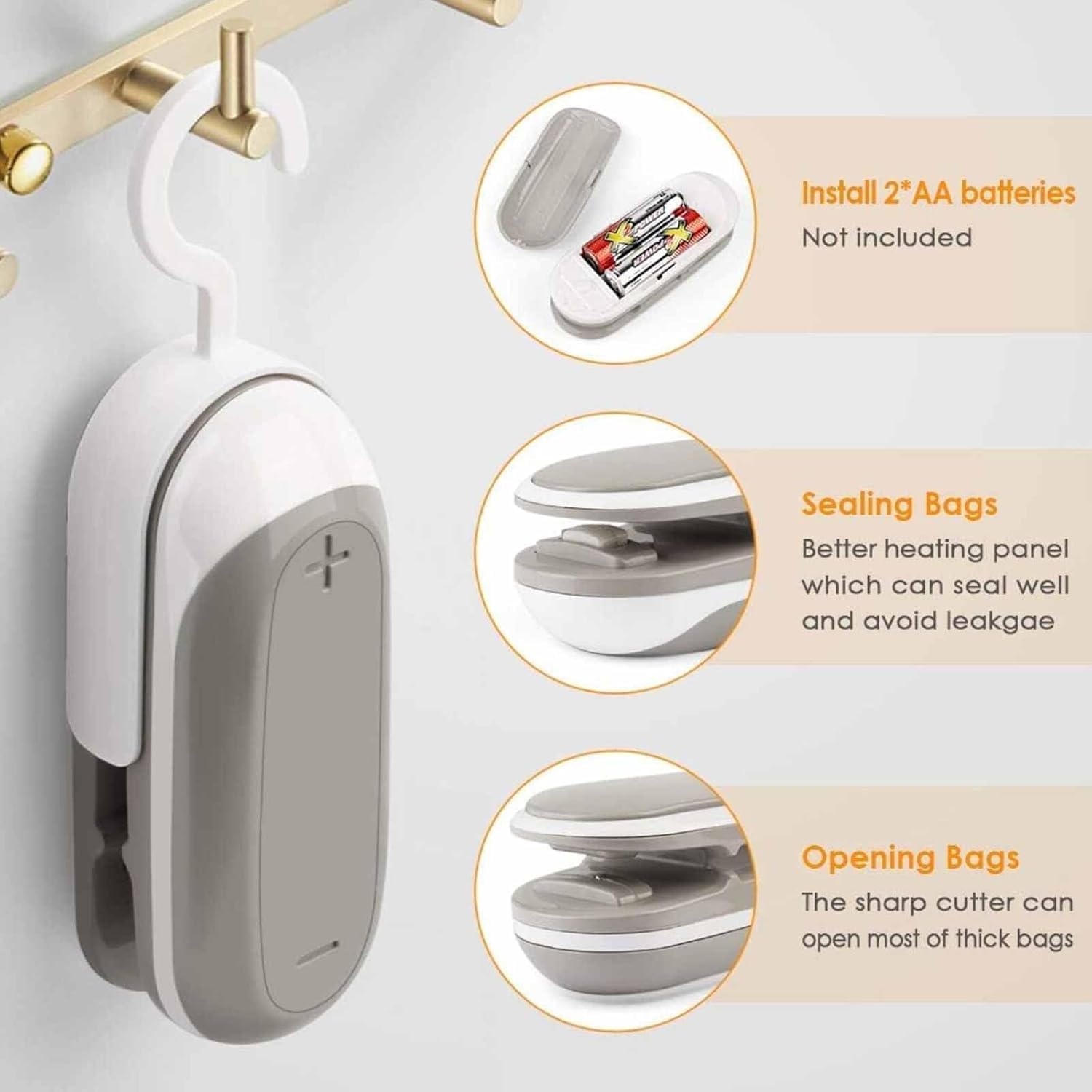 Mini Bag Sealer, Handheld Heat Sealer with Hook, 2 in 1 Heat Sealer and Cutter, Portable Chip Bag Sealing Machine for Snack Preservation and Food Storage - Battery Not Included - Image 3