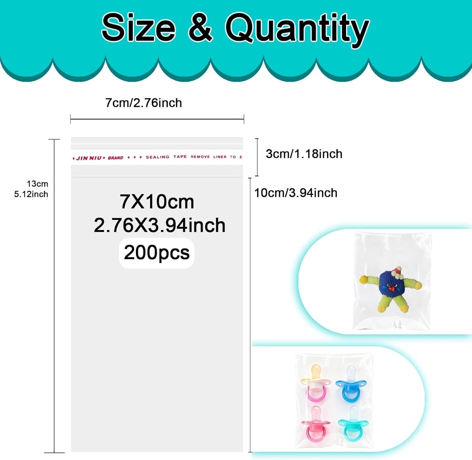 200Pcs Clear Self-adhesive Cellophane Bags, 7 x 10 cm Small Clear Seal Seal bags for Wrapping Cookies, Sweets, Biscuit, Jewellery, Gifts, Envelopes, Party Favors(2.76 x 3.94 inch) - Image 2