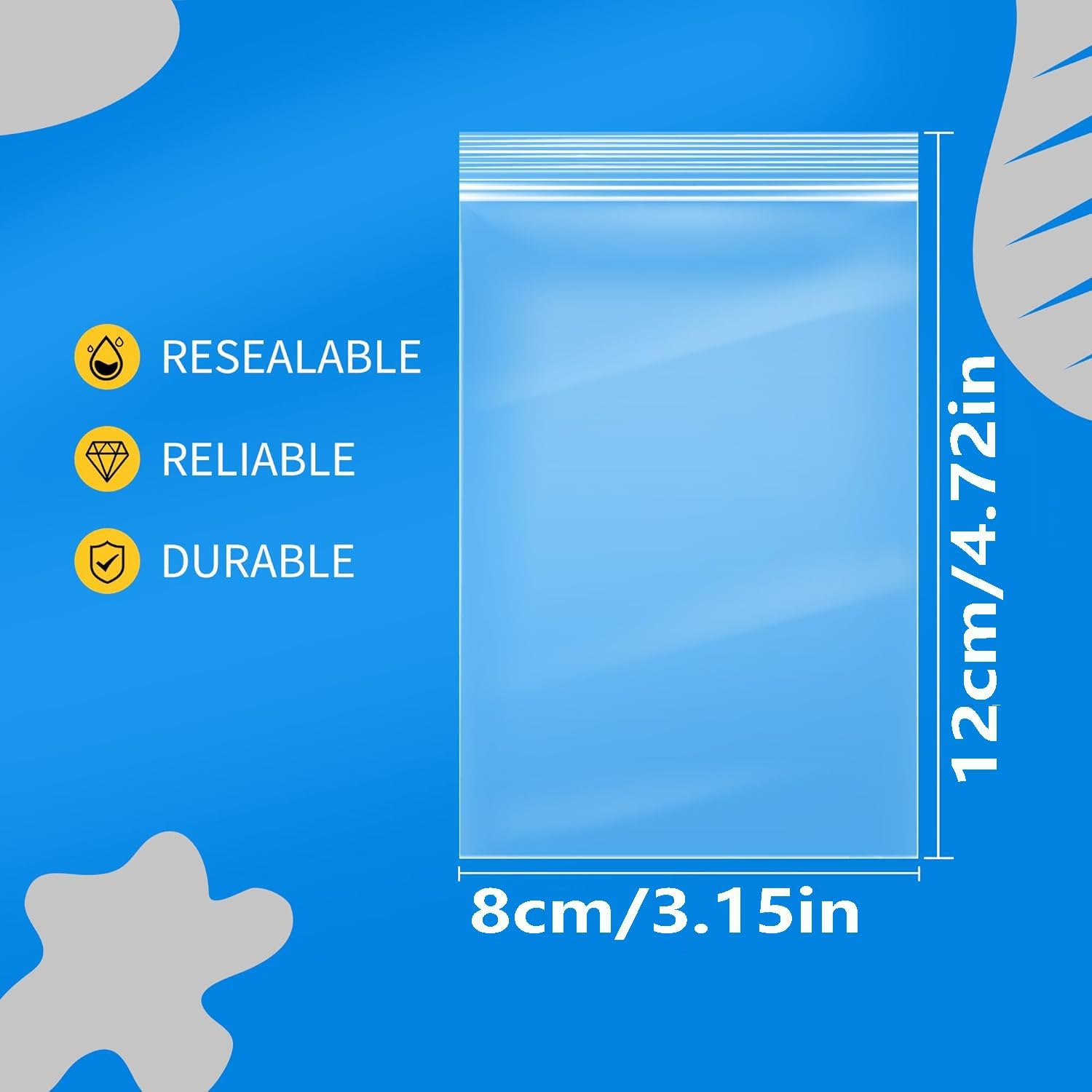 100 Reusable 8x12cm Resealable Plastic Bags, Clear, Poly Grip Seal Bags, Transparent, Zip Lock Bags for Jewelry, Candies, Medicine, Snacks, Seeds - Image 3