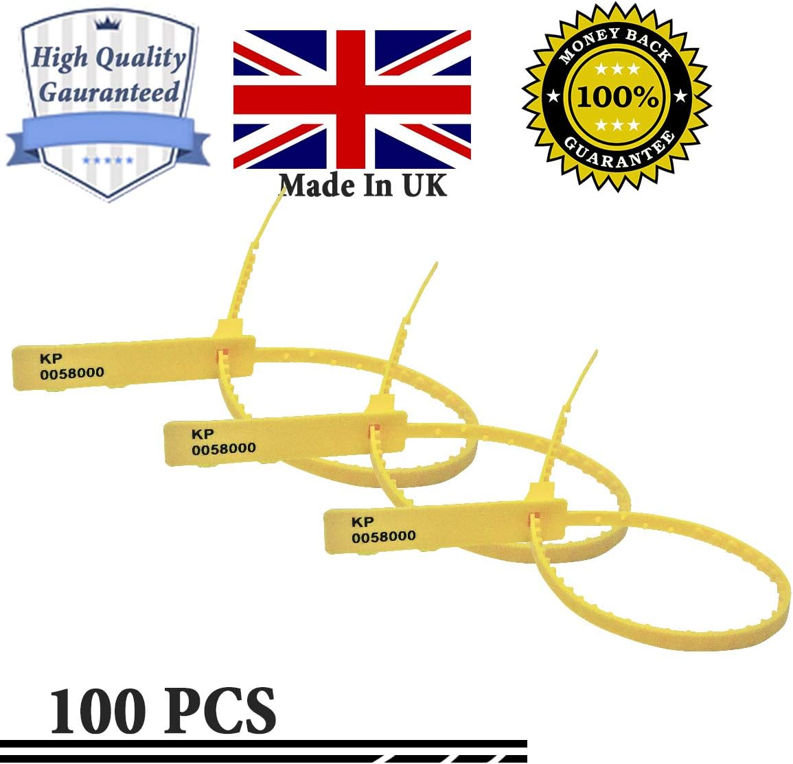 Made in UK Numbered Pull-Through Security Seal - Cost-Effective Tamper-Evident Solution for Sealing Cash Bags, Mail Sacks, Waste Sacks, Trailers, and roll-Cages (100, Yellow) - Image 2