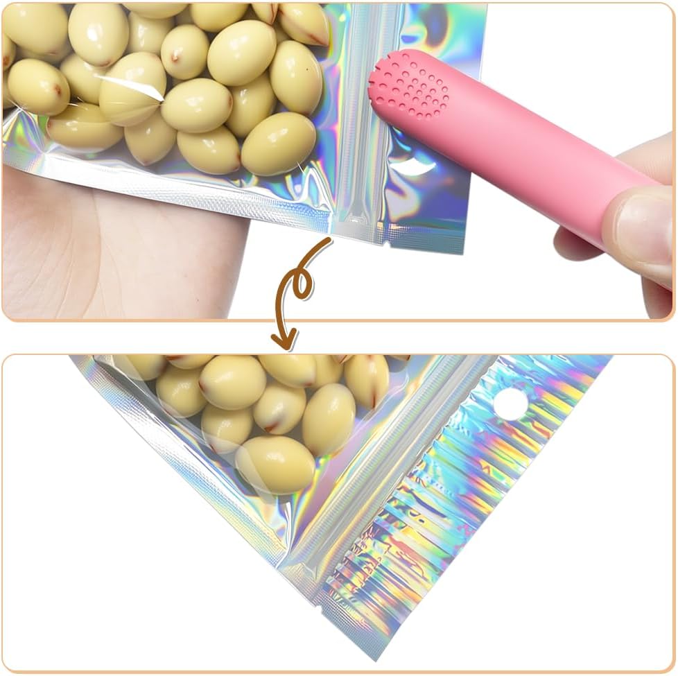 HRX Package Holographic Ziplock Bags, 14x20cm Sealable Mylar Sweet Pouch Foil Bags for Wax Melt Packaging Food Sample Bags(Pack of 50) - Image 7