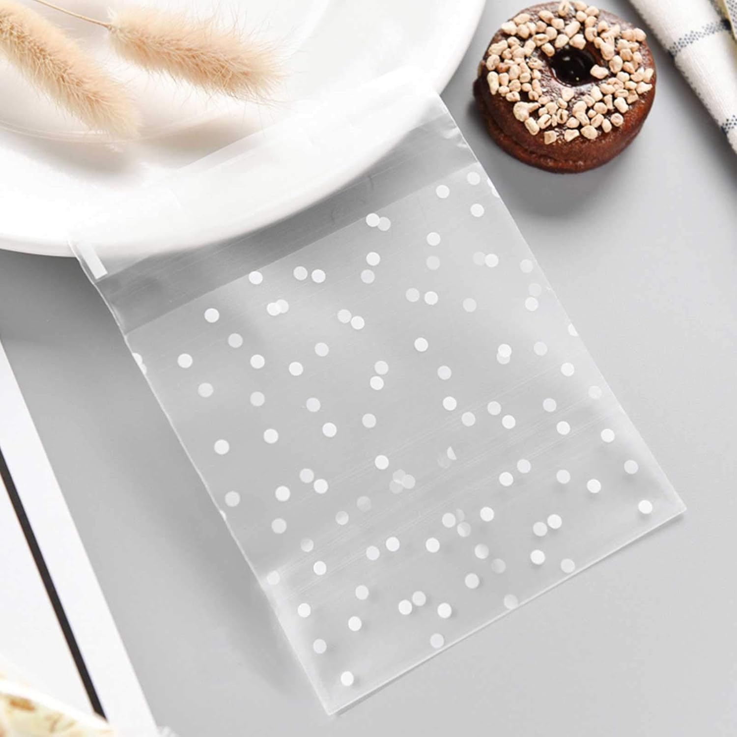 200PCS Polka Dot Cookie Bags - Clear Cellophane Treat Bags with Self Adhesive Sealing - White Polka Dot, Small Size for Sweets, Biscuits & Cookies - Image 5