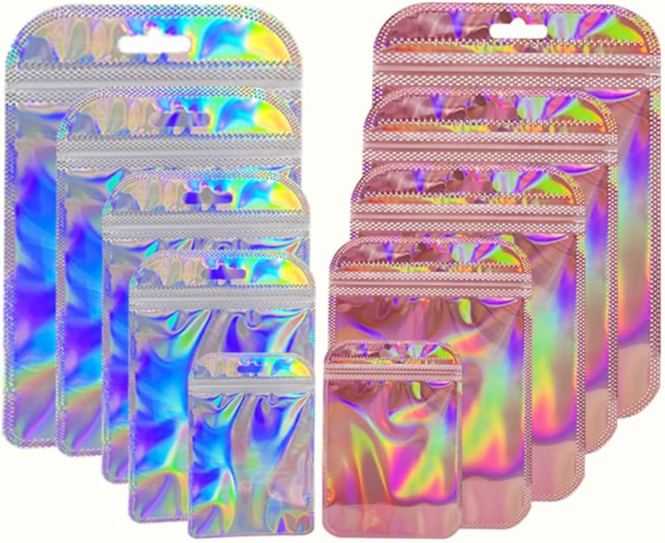 50 PCS Cellophane Bags, 10.5×15cm Pink Plastic Bags, Grip Foil Ziplock bags, Resealable Storage Pouches, Sweet & Cookie & Plastic Bag, Jewellery and Sweets, Perfect for Kitchen Storage (Laser Pink) - Image 7