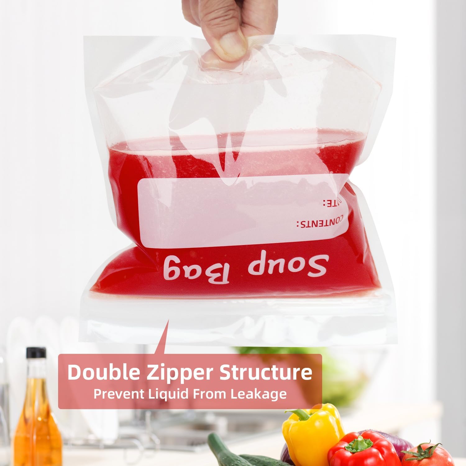 Soup Freezer Bags Reusable Liquid Storage Bag Ziplock Sauce Container Clear Sealed Bag, 1 Litre - Pack of 28 - Image 3