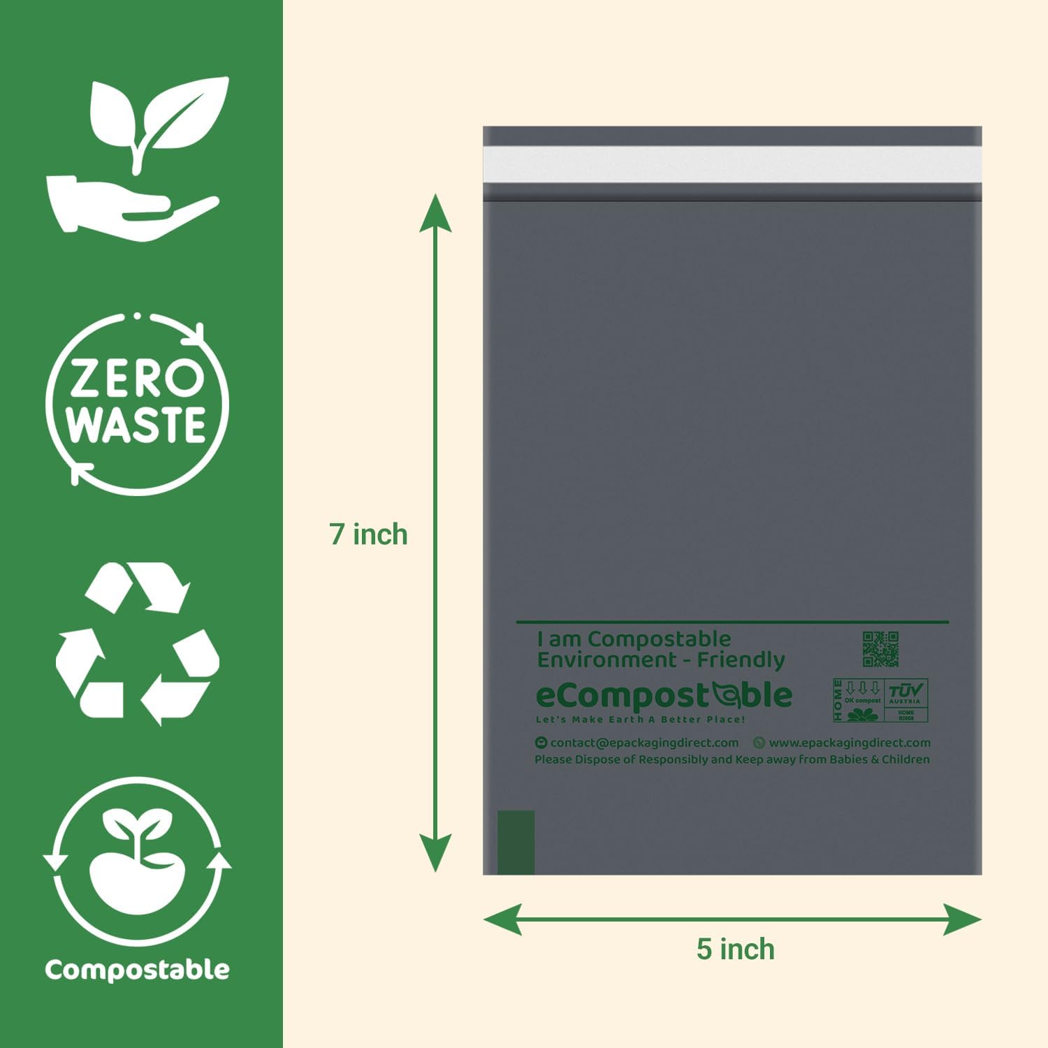 Parcel Bags 25 Pack, 5x7 Compostable Eco-Friendly Biodegradable Poly Mailers with Self Seal Adhesive Strong, Waterproof, Tamper Proof Packaging Bags for Shipping & Couriers - Image 2