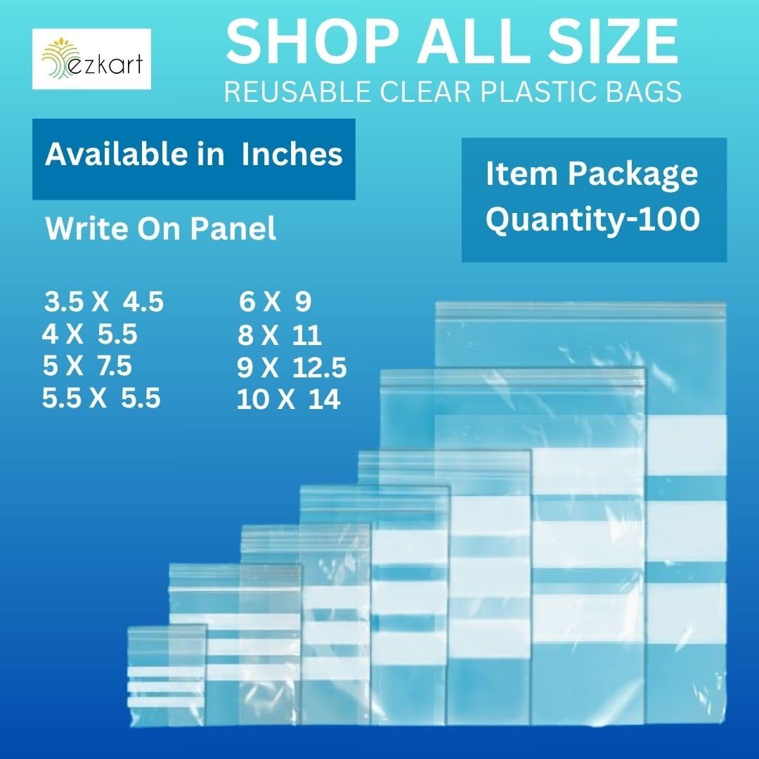 ezkart| 100x Strong Resealable Zip Lock Bags | Reusable Clear Plastic Bags | Ideal for Food Storage Jewellery Medicine (100, 4 x 5.5 Inch-Write On Panel) - Image 3