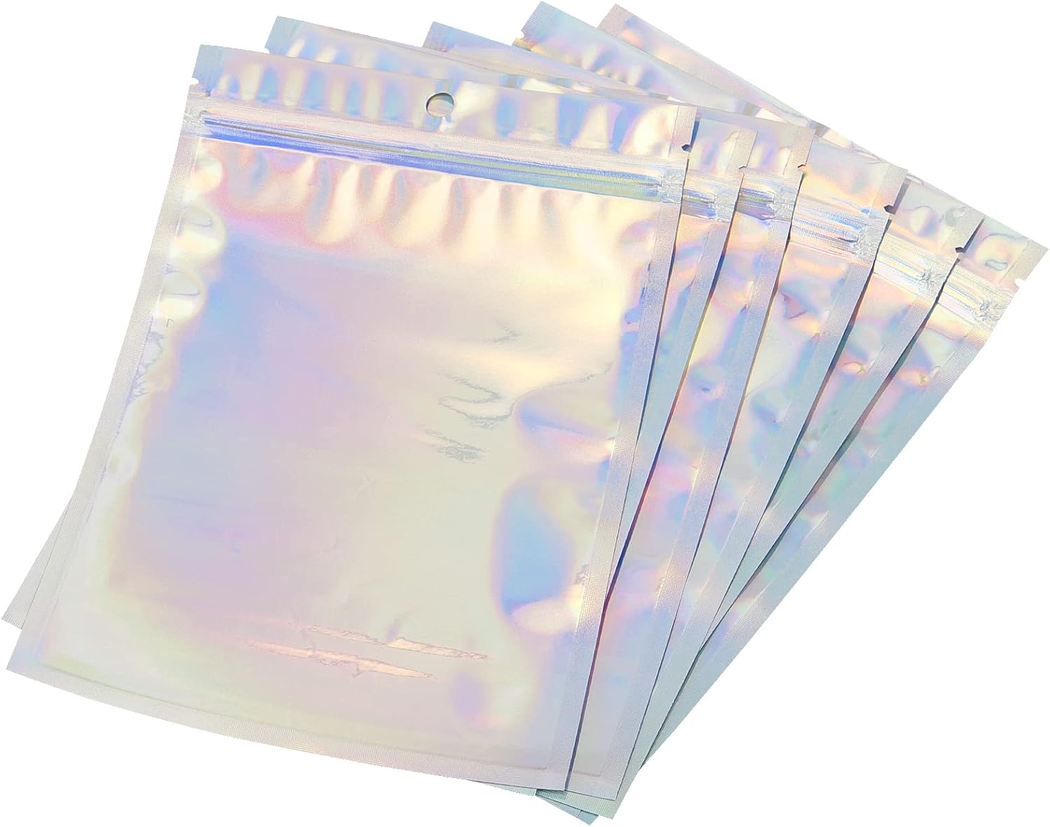 ZOENHOU 100 PCS 20 x 14cm Large Holographic Foil Bags, 7.8x5.5 Inch Resealable Mylar Zip Lock Bags, Holographic Packaging Bag Smell Proof Bags for Party Candy Cookie Favor Food Jewellery Storage - Image 7