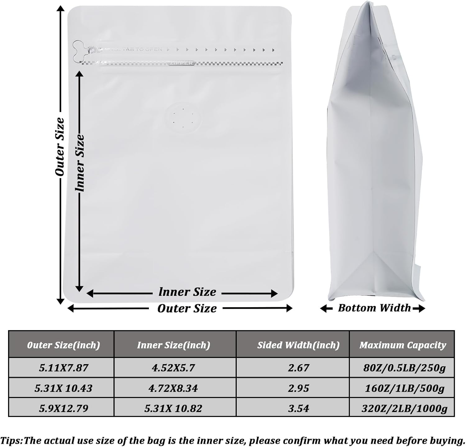 Coffee Bags with Valve (50 Pack, 8oz/0.45lb), High Barrier White Aluminum Foil, Coffee Bean Storage Bags, Reusable Packaging Bags with Side Zipper - Image 4