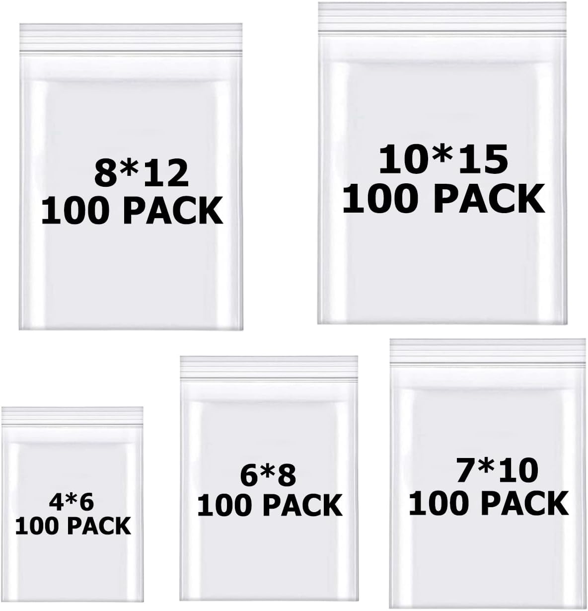 500pcs Sealable Clear Grip Seal Bags Reusable Zip Lock for Small Clear Plastic Bags Multiple Size for Kitchen Biscuits Nuts Jewelry Packaging Sealable Little Bag
