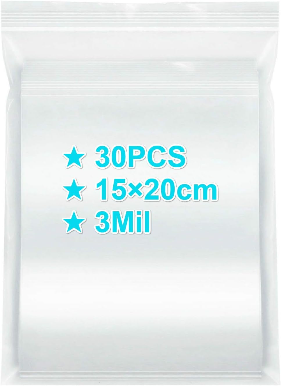 Ziplock Bags 15×20cm, 30PCS, 3 Mil Extra Thick Medium Size Clear Plastic Resealable Grip Seal Bags with Lock Seal Zipper, Storage Pouches for Jewelry Sandwich Food Mask Incense Packaging