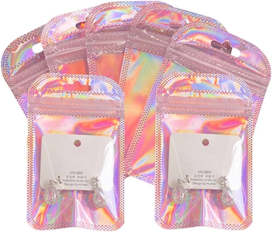50 PCS Cellophane Bags, 10.5×15cm Pink Plastic Bags, Grip Foil Ziplock bags, Resealable Storage Pouches, Sweet & Cookie & Plastic Bag, Jewellery and Sweets, Perfect for Kitchen Storage (Laser Pink) - Image 5