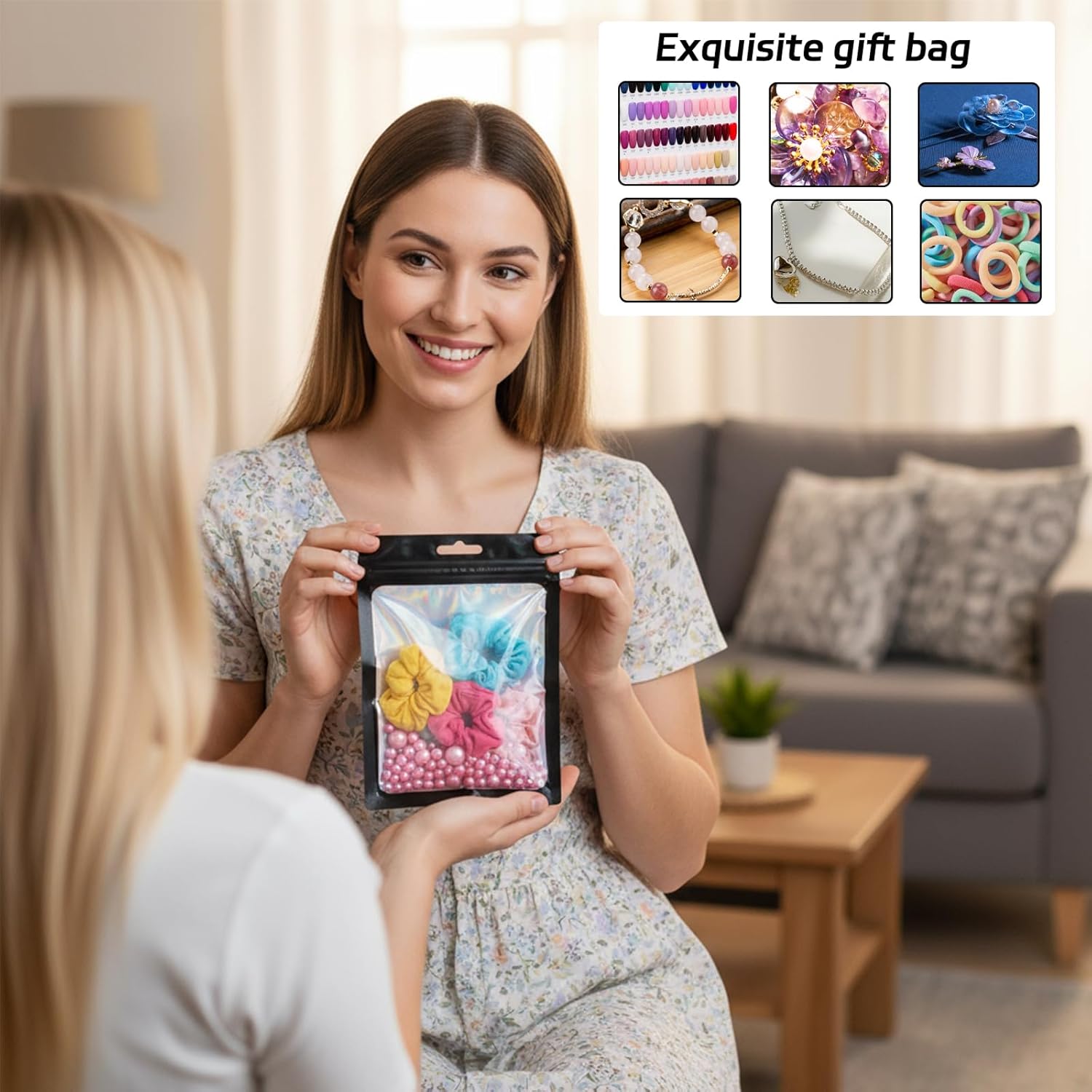 200 PCS Mylar Holographic Bags, 4 Sizes Plastic Smell Proof Resealable Foil Ziplock Bags, Small Black Packaging Storage Bag for Jewelry, Candy, Fishing Gear, Lip Gloss and Crafts Small Items - Image 5